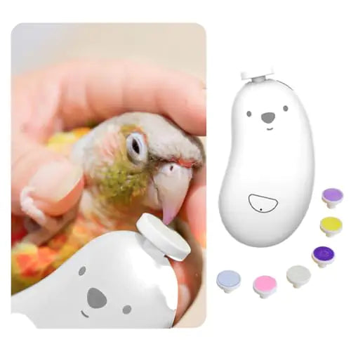 MANON ROSA Bird Nail Grinder Bird Beak Grinder- Safe and Quiet Bird Nail Care Tool Complete Grooming Kit for Parrots Conures Cockatiels Finches Parakeets Premium Beak Maintenance (White)